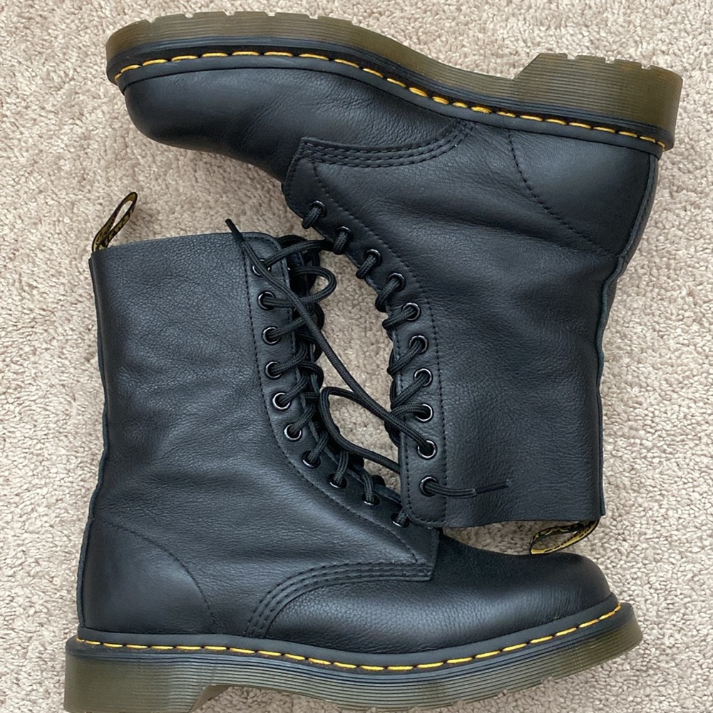DR MARTENS 1490 Virginia Leather Mid Calf Boots BLACK size 9 Docs